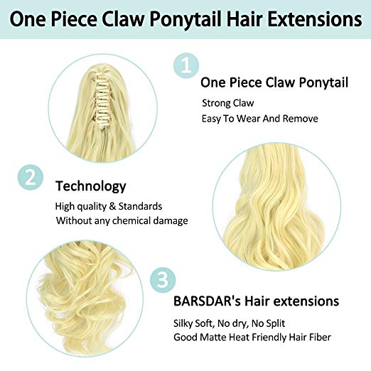 20〞Claw Ponytail Clip in Hair Extensions Hairpiece Synthetic Light Curly Soft Silky Nature Looking Heat-Resisting Different Colors for Women Fashion and Beauty-613#